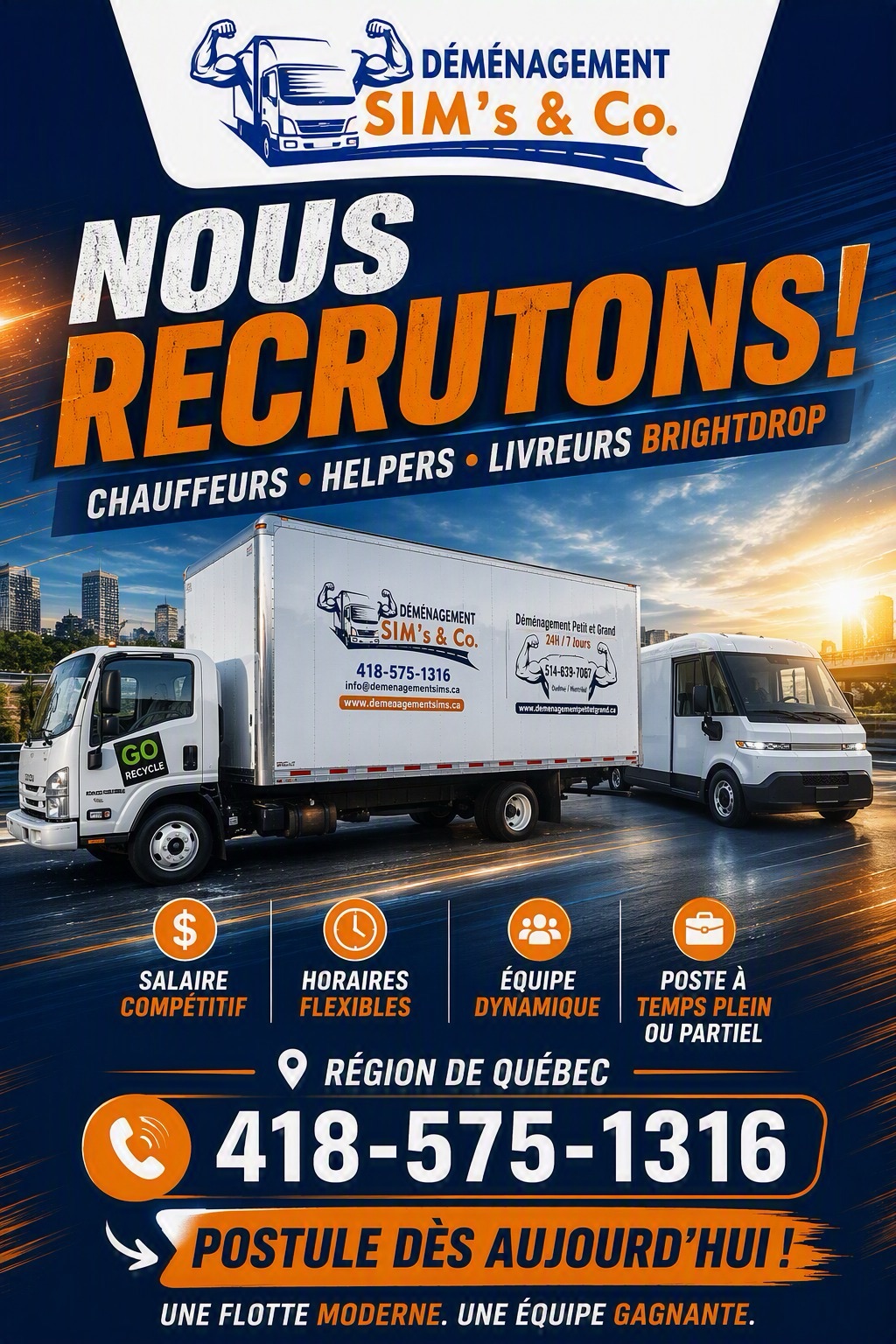 Affiche Nous recrutons de Déménagement SIM’s & Co.